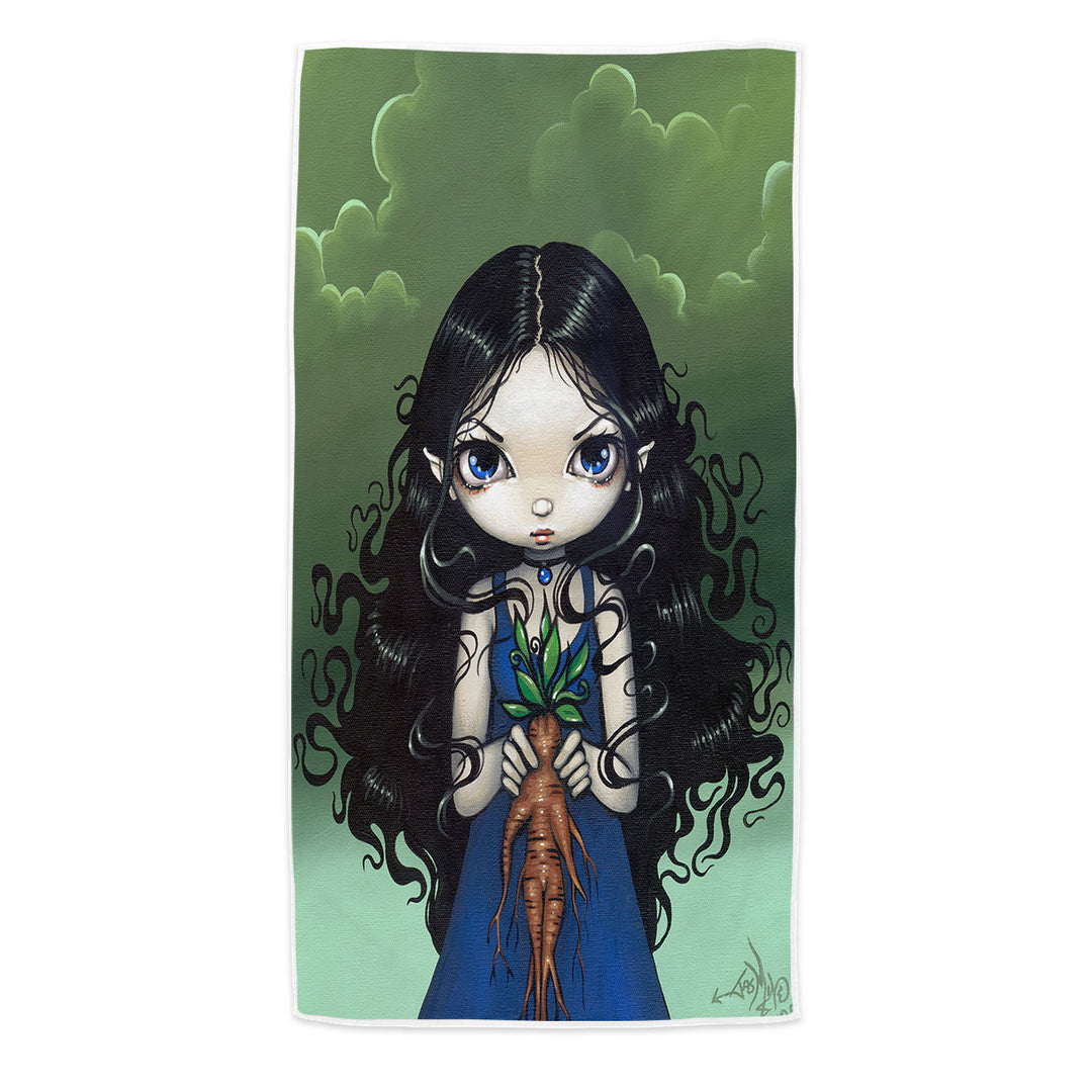 Dark Art Gothic Vibes Girl with Mandrake Root Beach Towel