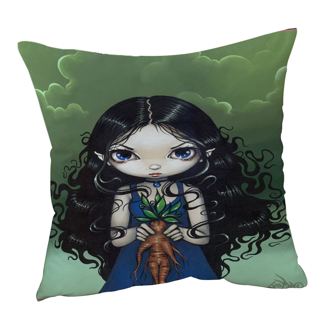 Dark Art Gothic Vibes Girl with Mandrake Root Cushion Cover