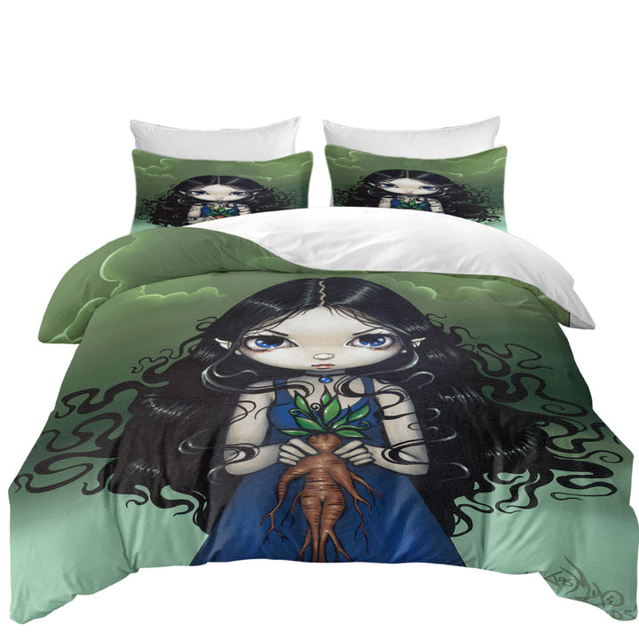 Dark Art Gothic Vibes Girl with Mandrake Root Duvet Covers