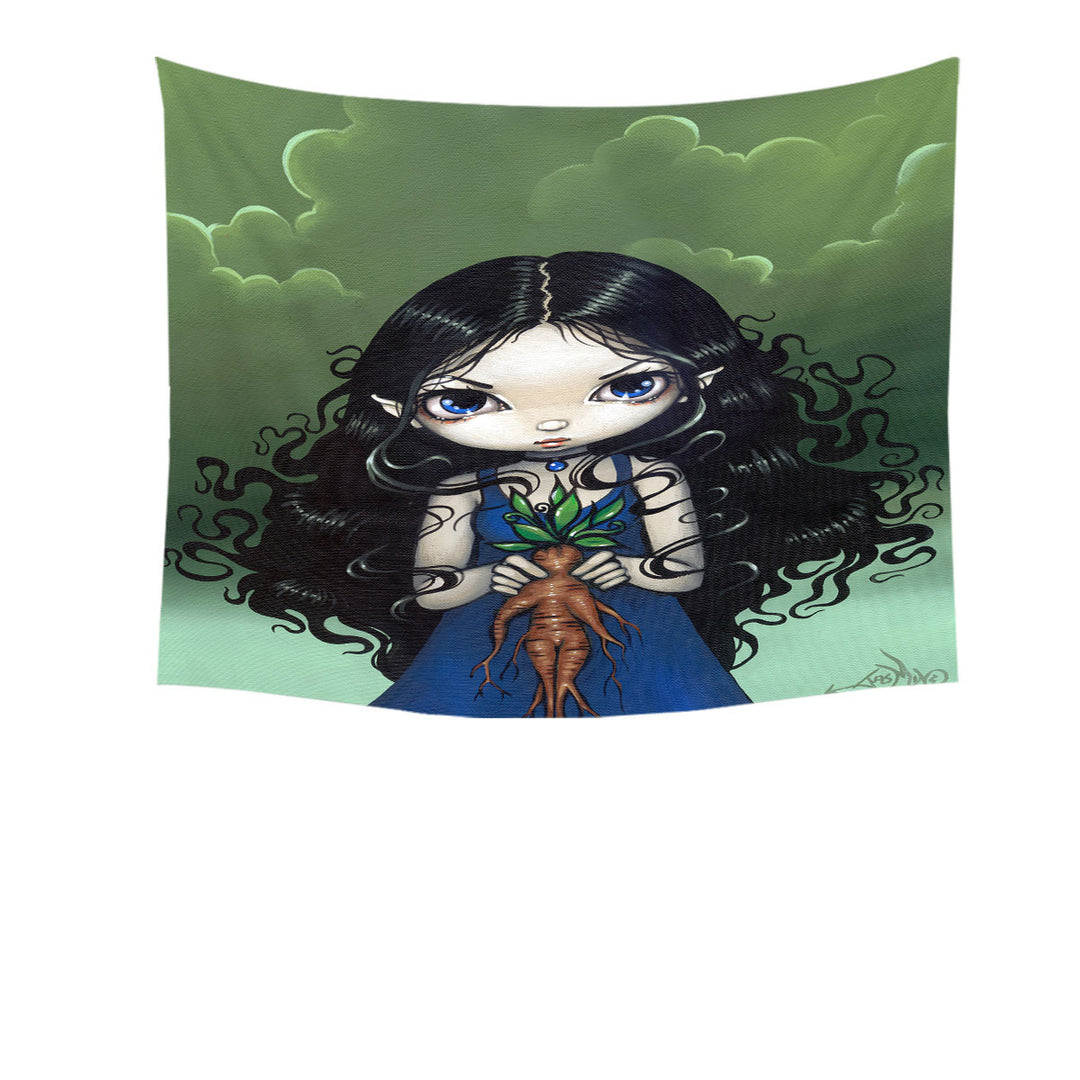 Dark Art Gothic Vibes Girl with Mandrake Root Tapestry