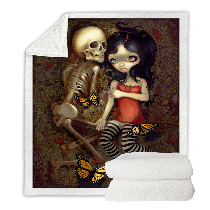 Dark Art I_m Almost With You Girl and Skeleton Decorative Throws