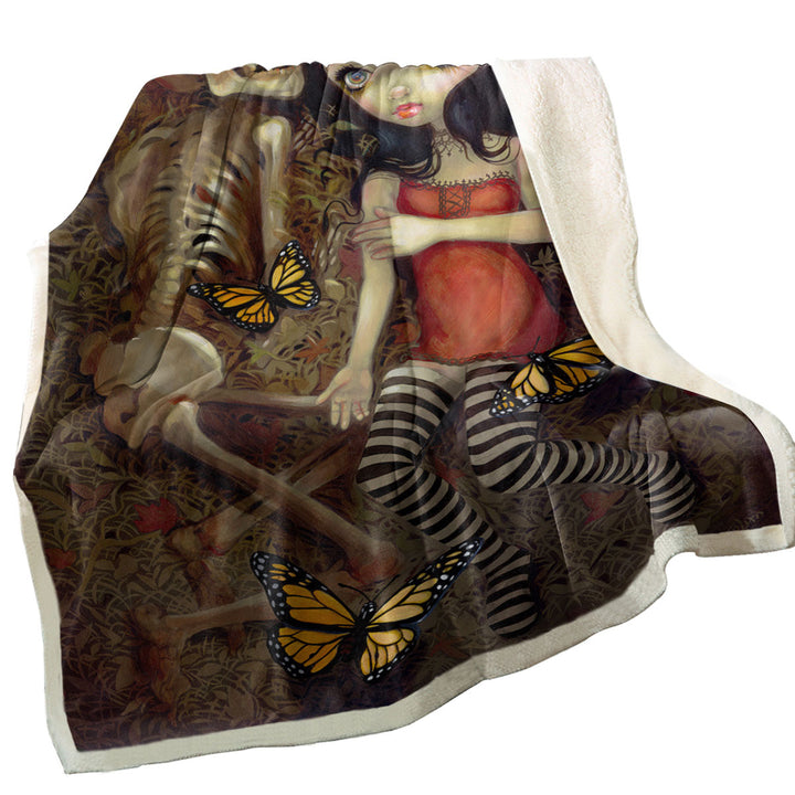 Dark Art I_m Almost With You Girl and Skeleton Fleece Blankets