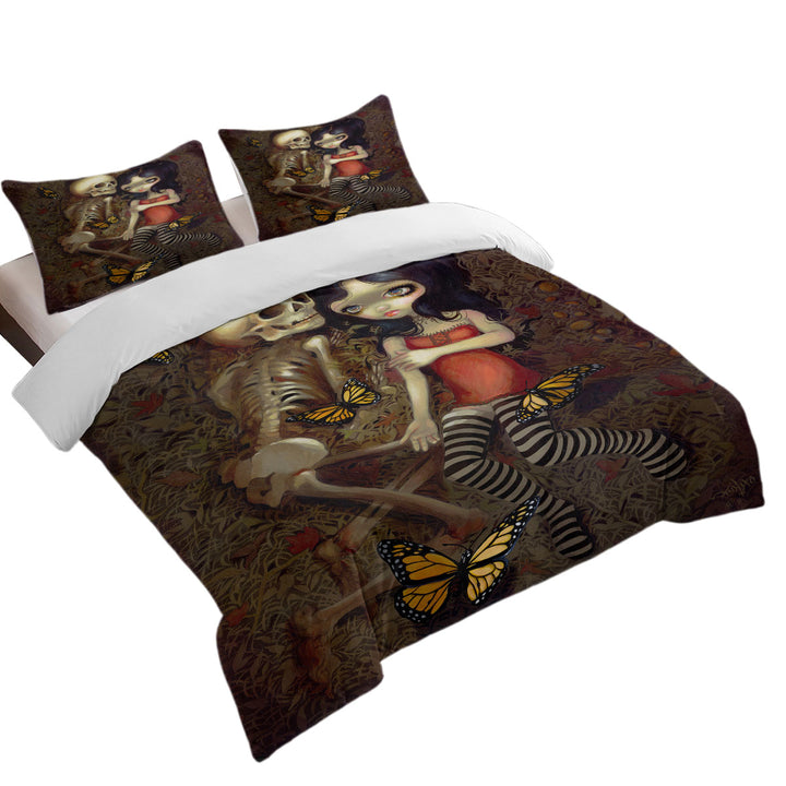 Dark Art I_m Almost With You Girl and Skeleton Queen Size Duvet Cover