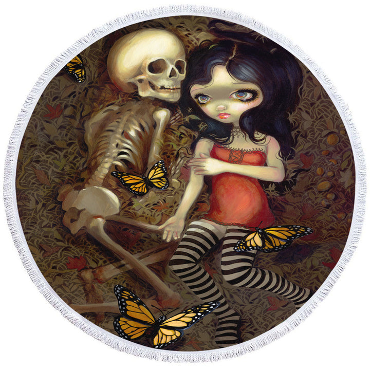 Dark Art I_m Almost With You Girl and Skeleton Round Towel