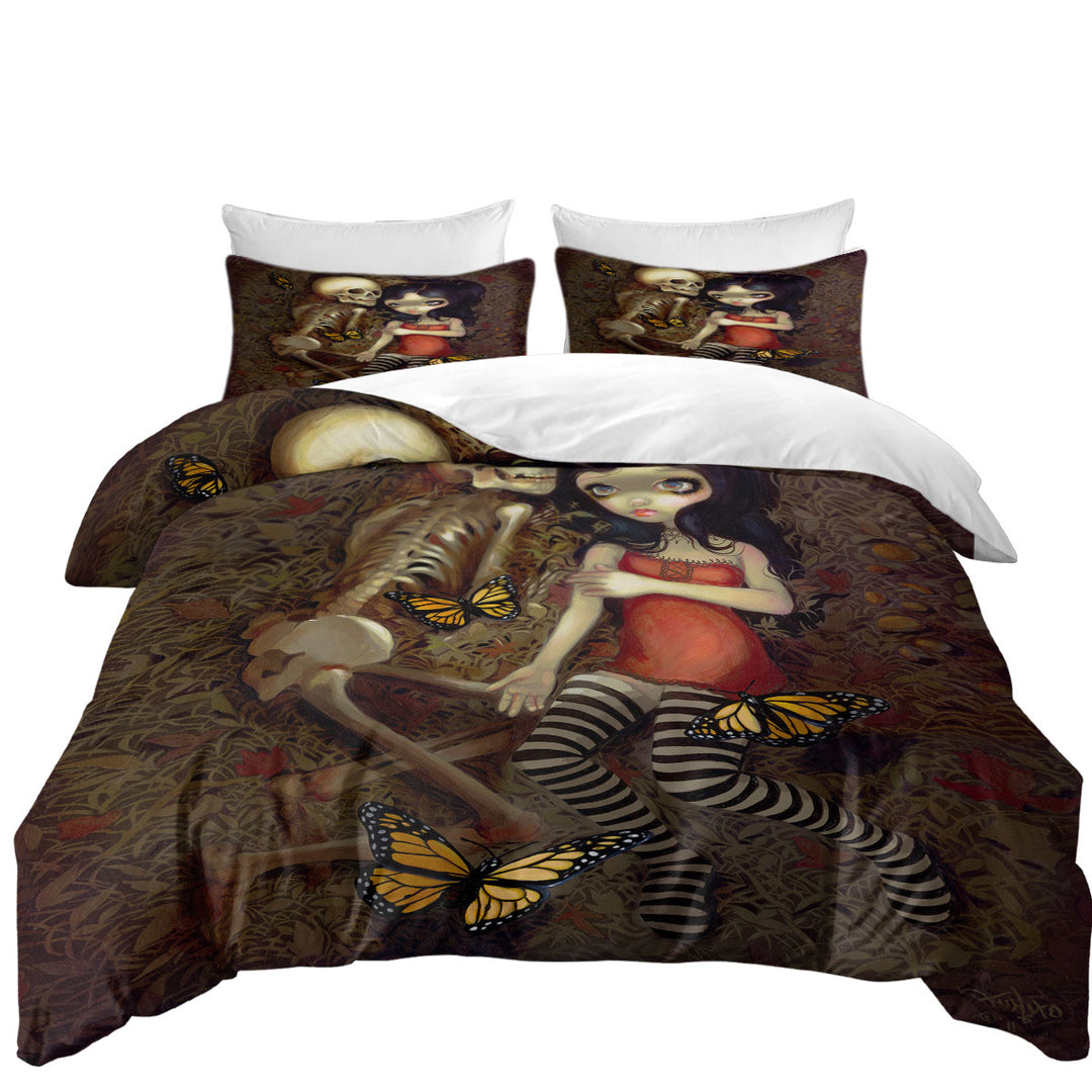 Dark Art I_m Almost With You Girl and Skeleton Twin Duvet Covers