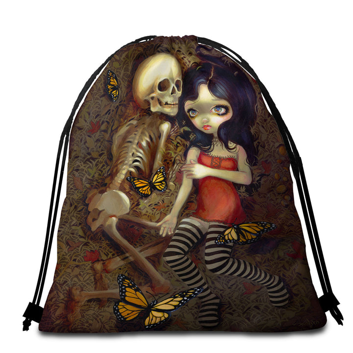 Dark Art I_m Almost With You Girl and Skeleton Unusual Beach Towels