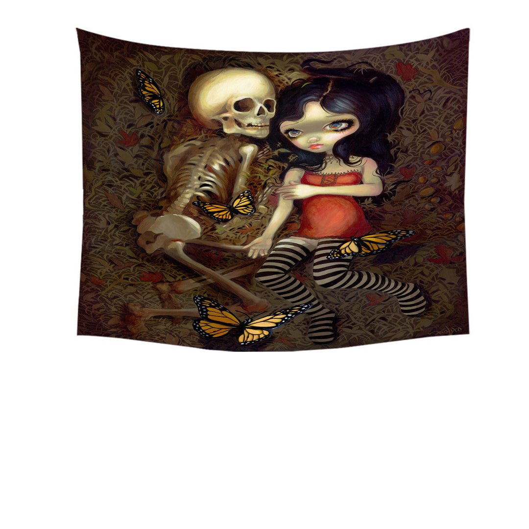 Dark Art I_m Almost With You Girl and Skeleton Wall Decor Tapestry