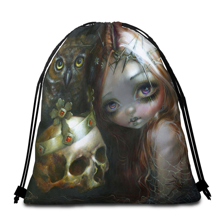 Dark Art Lightweight Beach Towel with Empire of Dirt Girl and King Skull