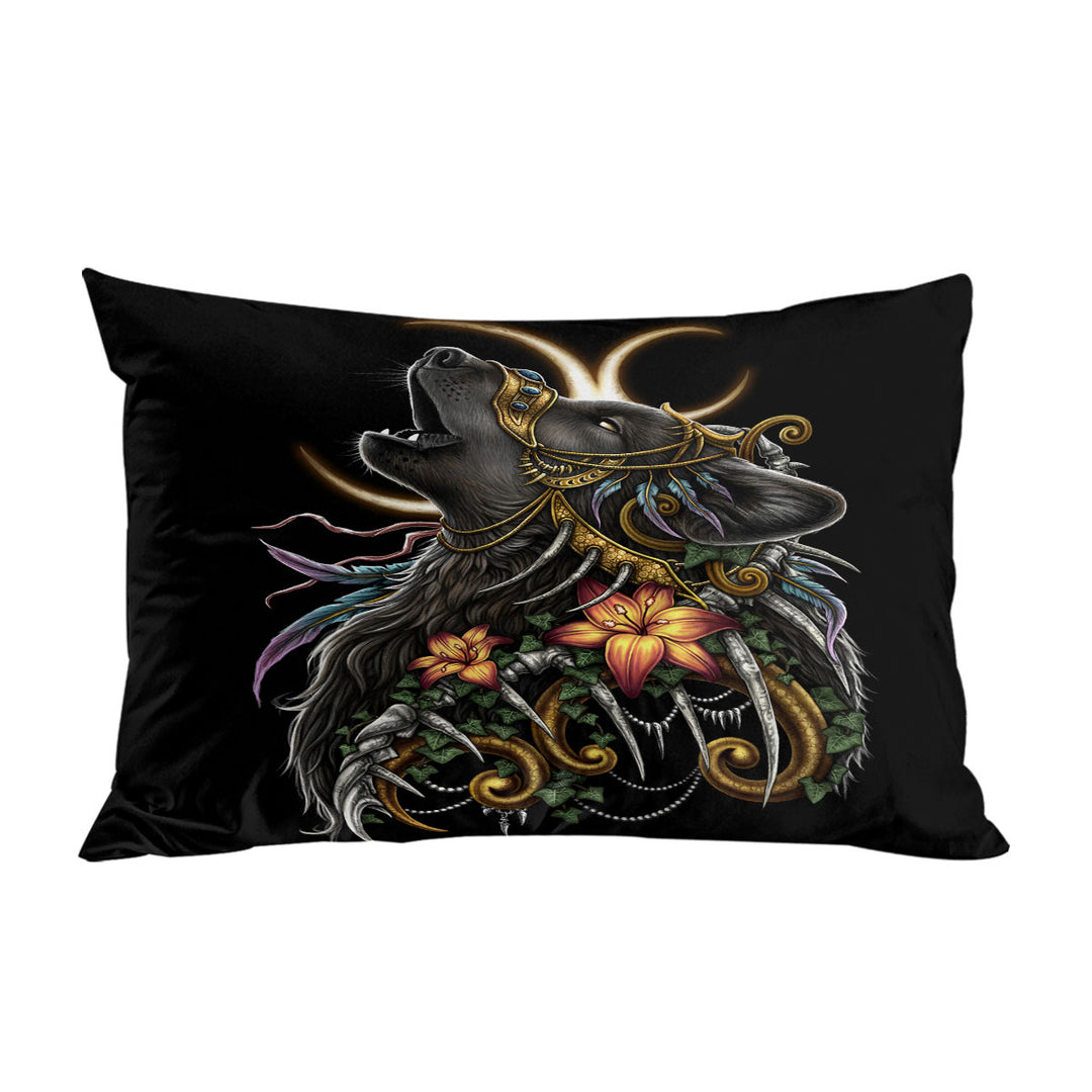 Dark Art Lilies and Howling Wolf Pillowcase