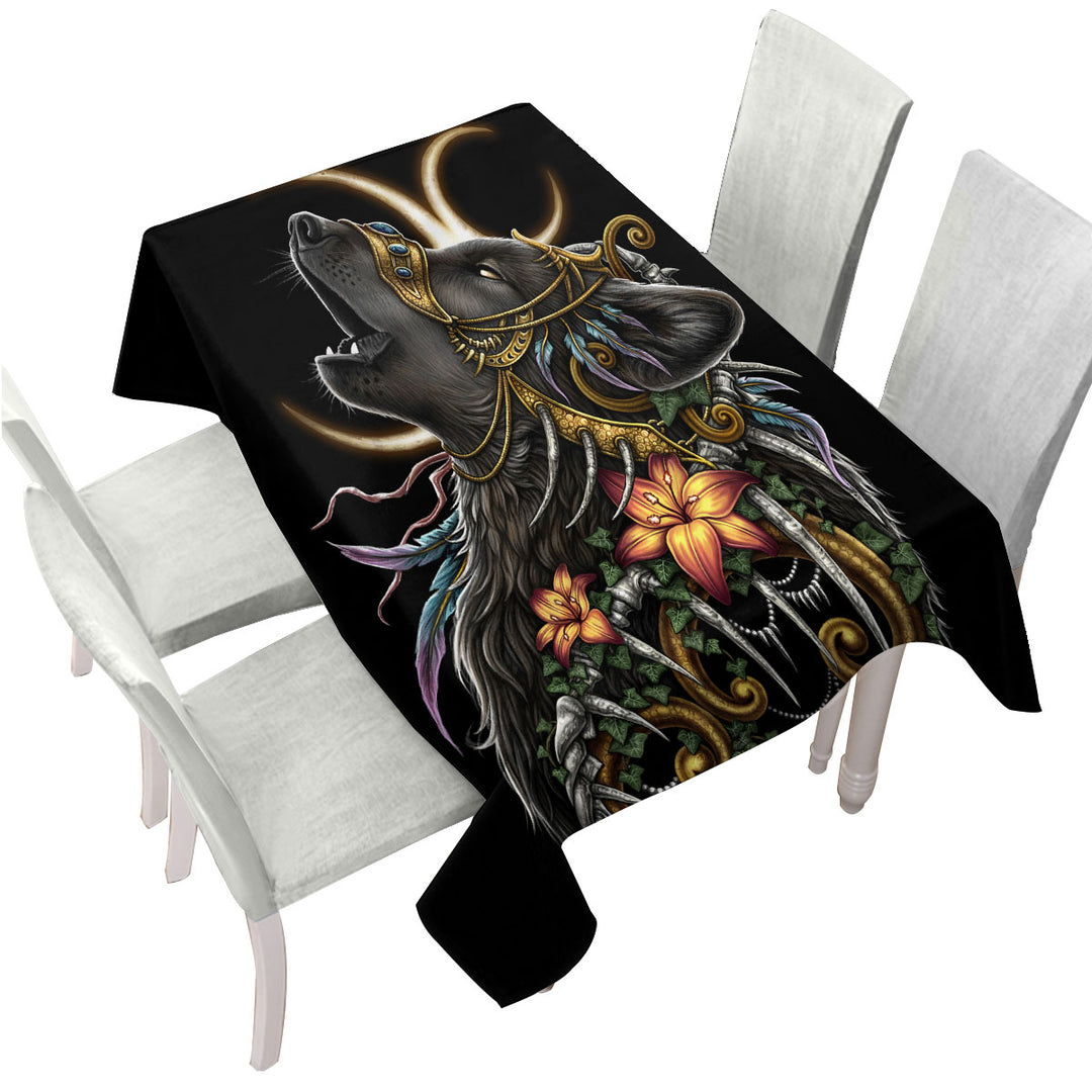 Dark Art Lilies and Howling Wolf Tablecloths