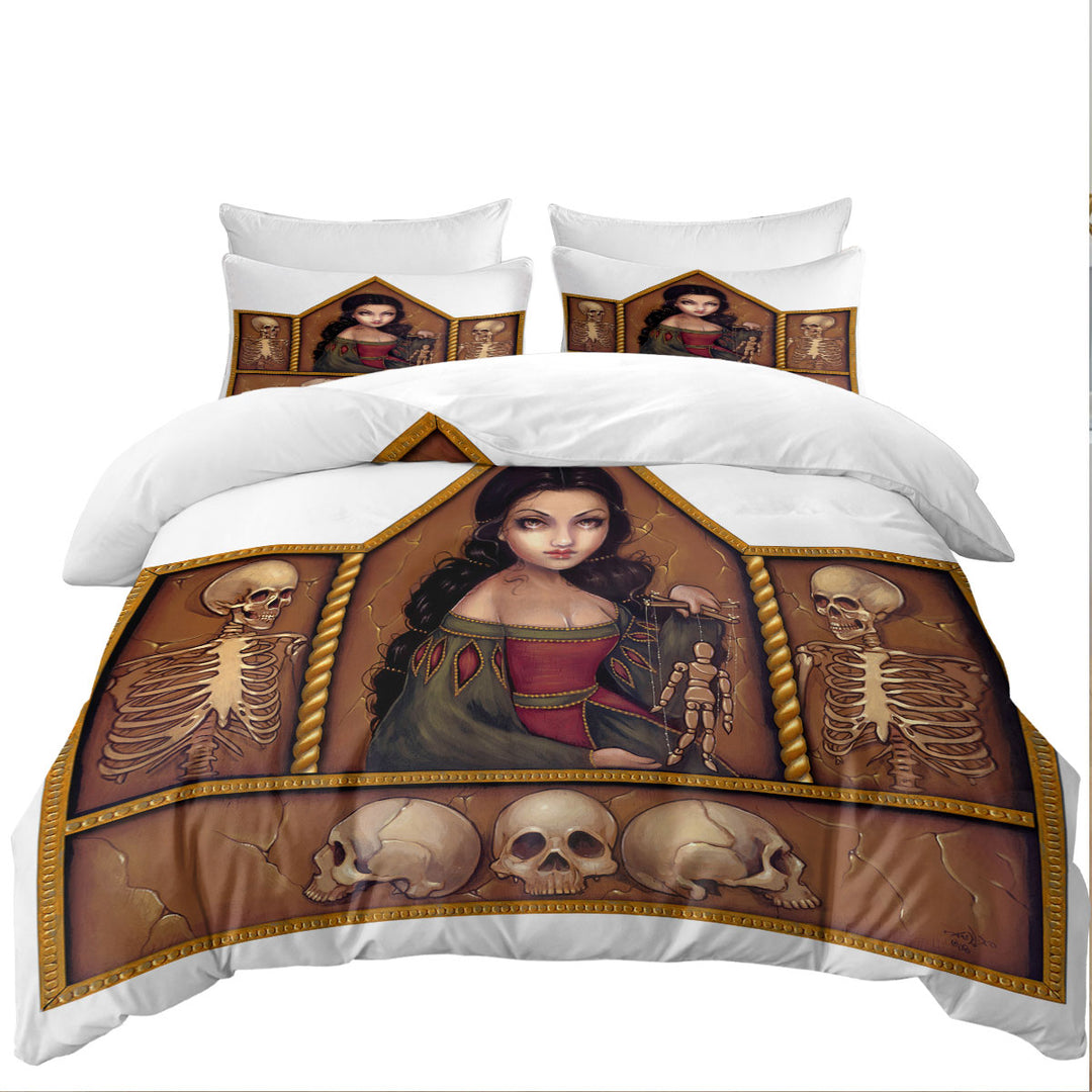 Dark Art Memento Mori Beautiful Maiden and Skeletons California King Duvet Cover