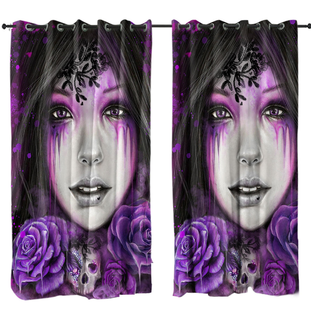 Dark Art Purple Roses Beautiful Gothic Girl Drapery