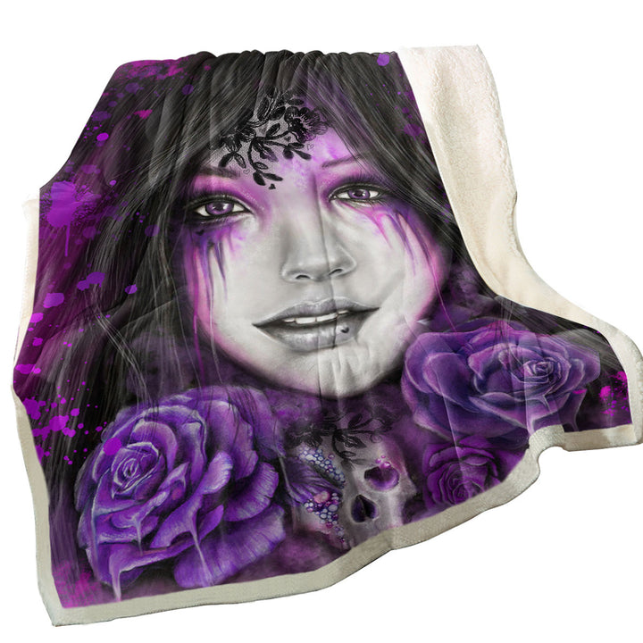 Dark Art Purple Roses Beautiful Gothic Girl Sherpa Blanket