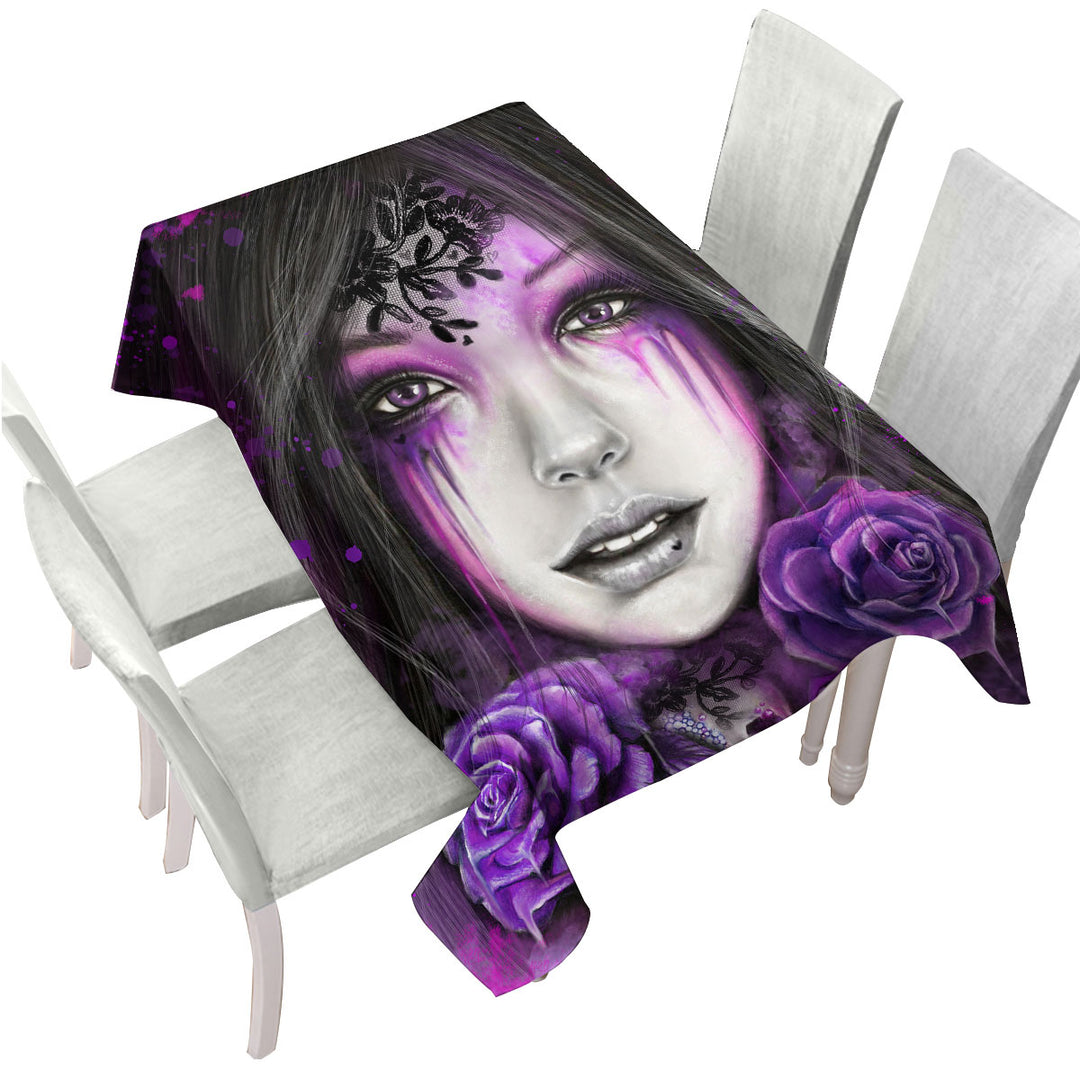 Dark Art Purple Roses Beautiful Gothic Girl Tablecloths