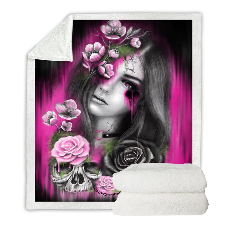 Dark Art Ravenous Beautiful Gothic Girl Throw Blanket