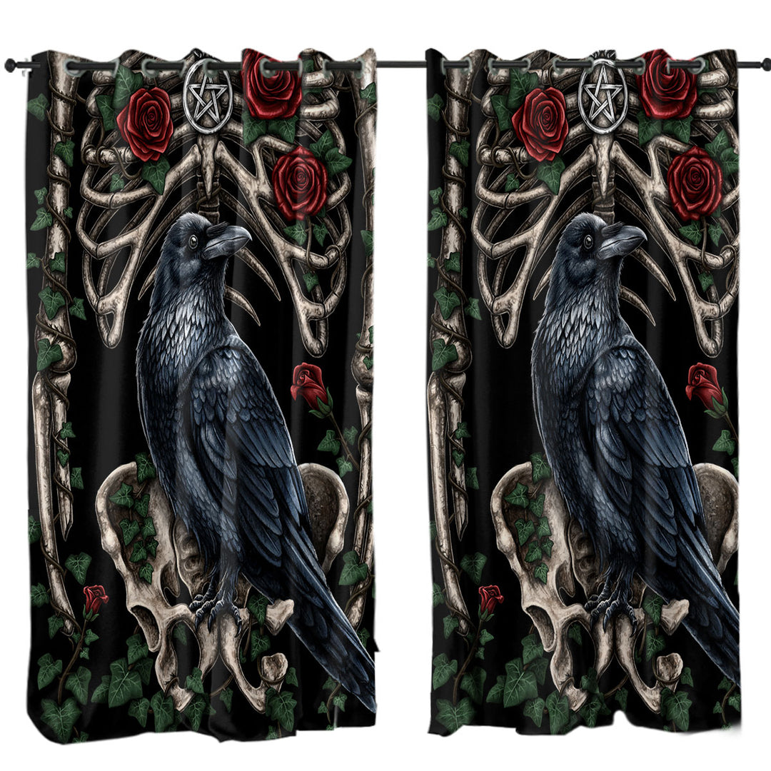 Dark Art Roses Human Skeleton and Crow Drapery