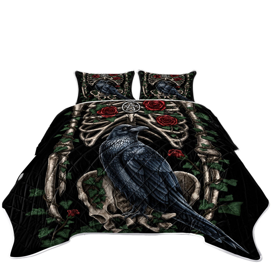 Dark Art Roses Human Skeleton and Crow Quilts