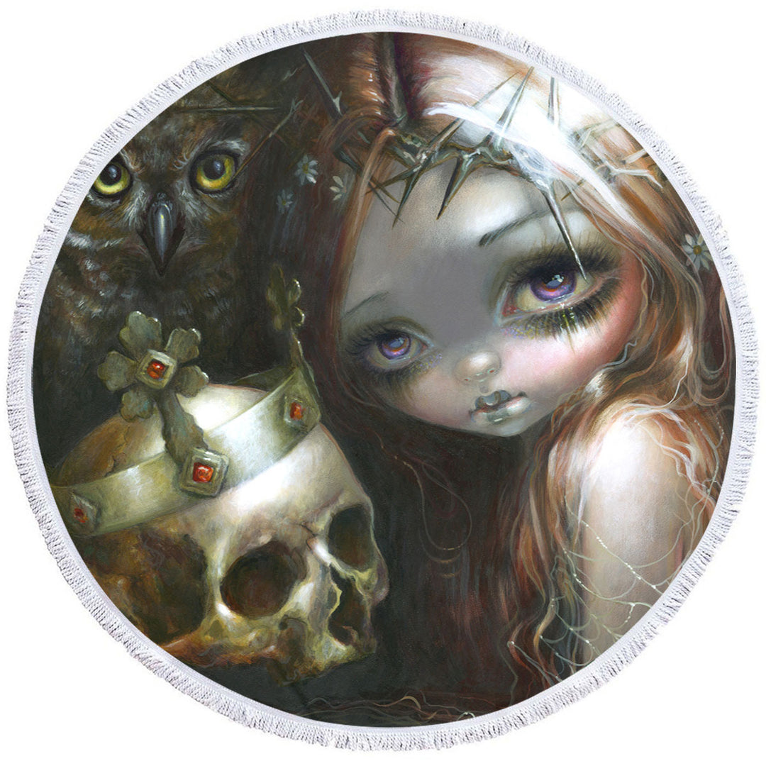 Dark Art Round Towel with Empire of Dirt Girl and King Skull