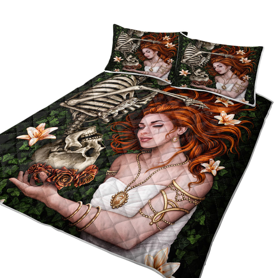 Dark Art Sad Love Story Redhead Woman and Skeleton Twin Quilt