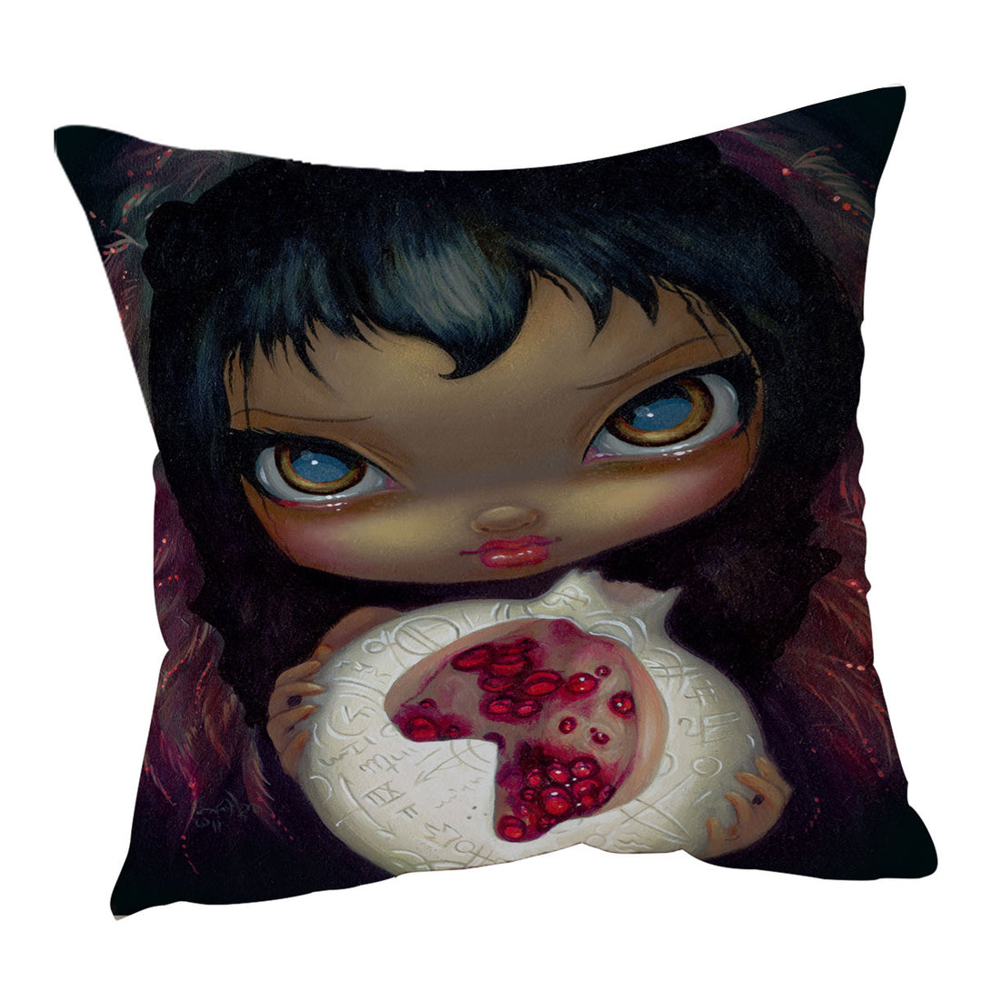 Dark Art Unusual Throw Pillows Alchemical Angel and Pomegranate