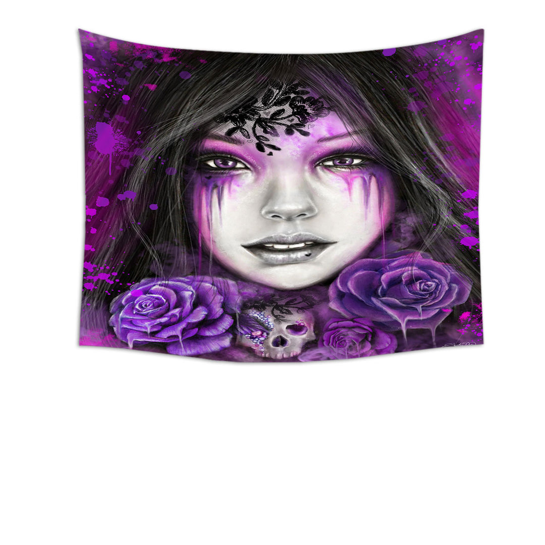 Dark Art Wall Decor Purple Roses Beautiful Gothic Girl Tapestry