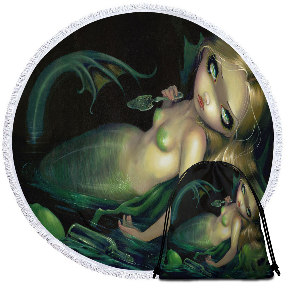 Dark Art the Absinthe Mermaid Circle Beach Towel