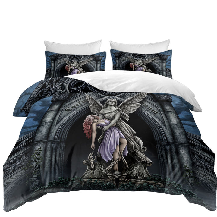 Dark Art the Eternal Fight Angel Statue and Woman Bed Covers