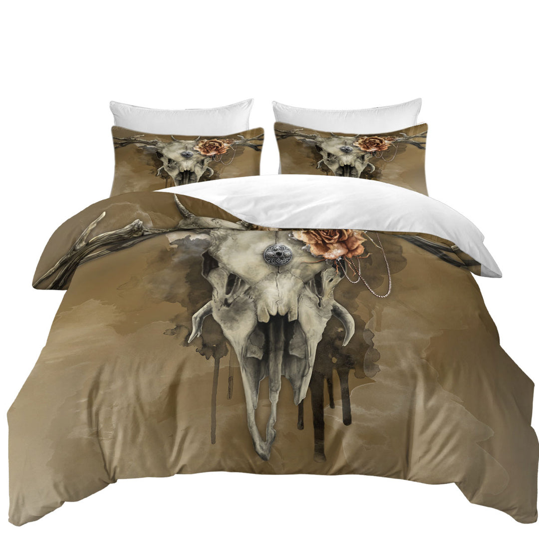 Dark Artwork All Shall Fade Rosy Deer Skull Comforter Cover