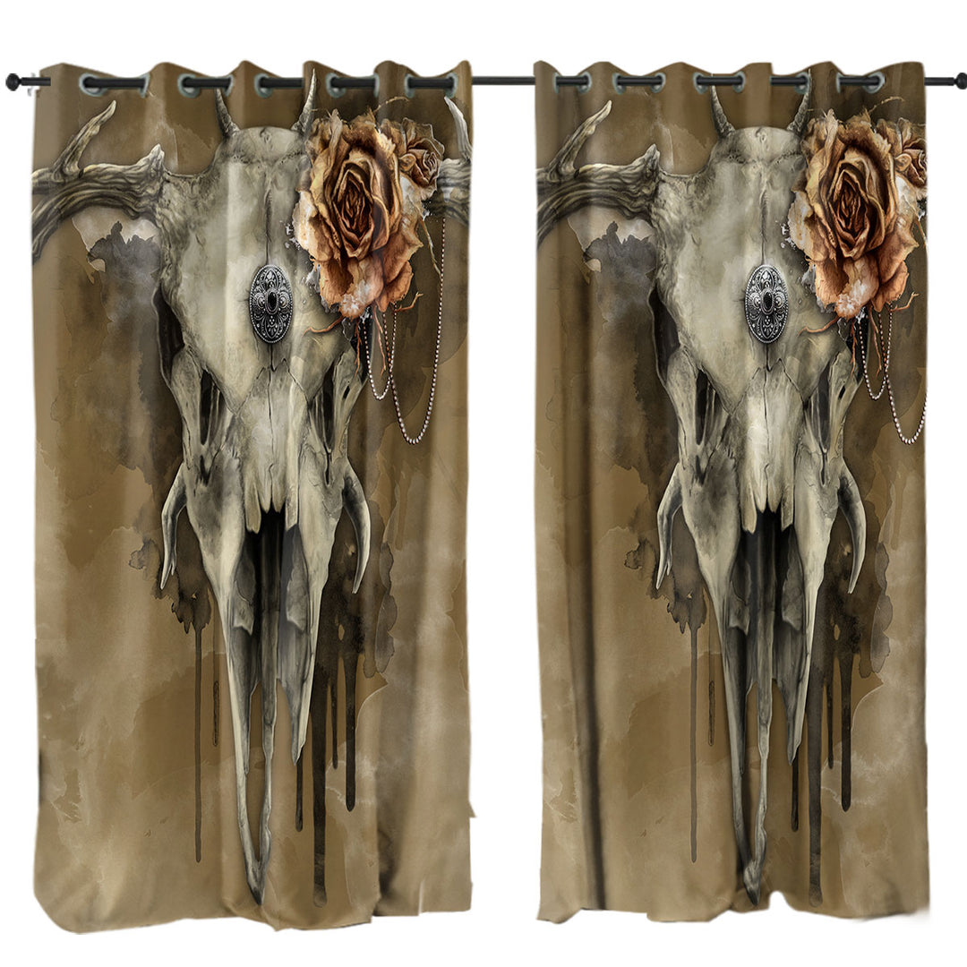 Dark Artwork All Shall Fade Rosy Deer Skull Curtain