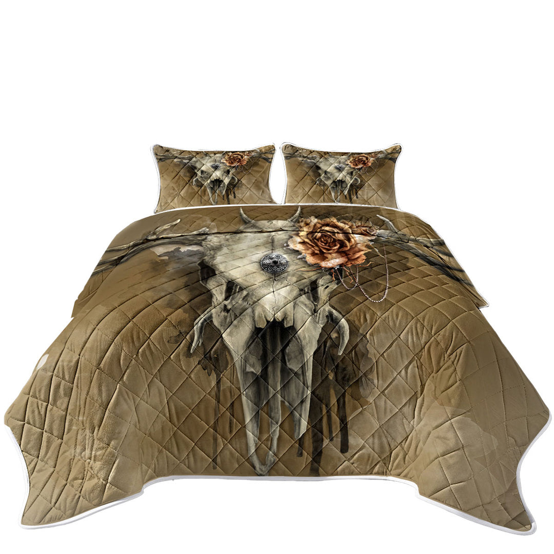 Dark Artwork All Shall Fade Rosy Deer Skull Quilts for Beds