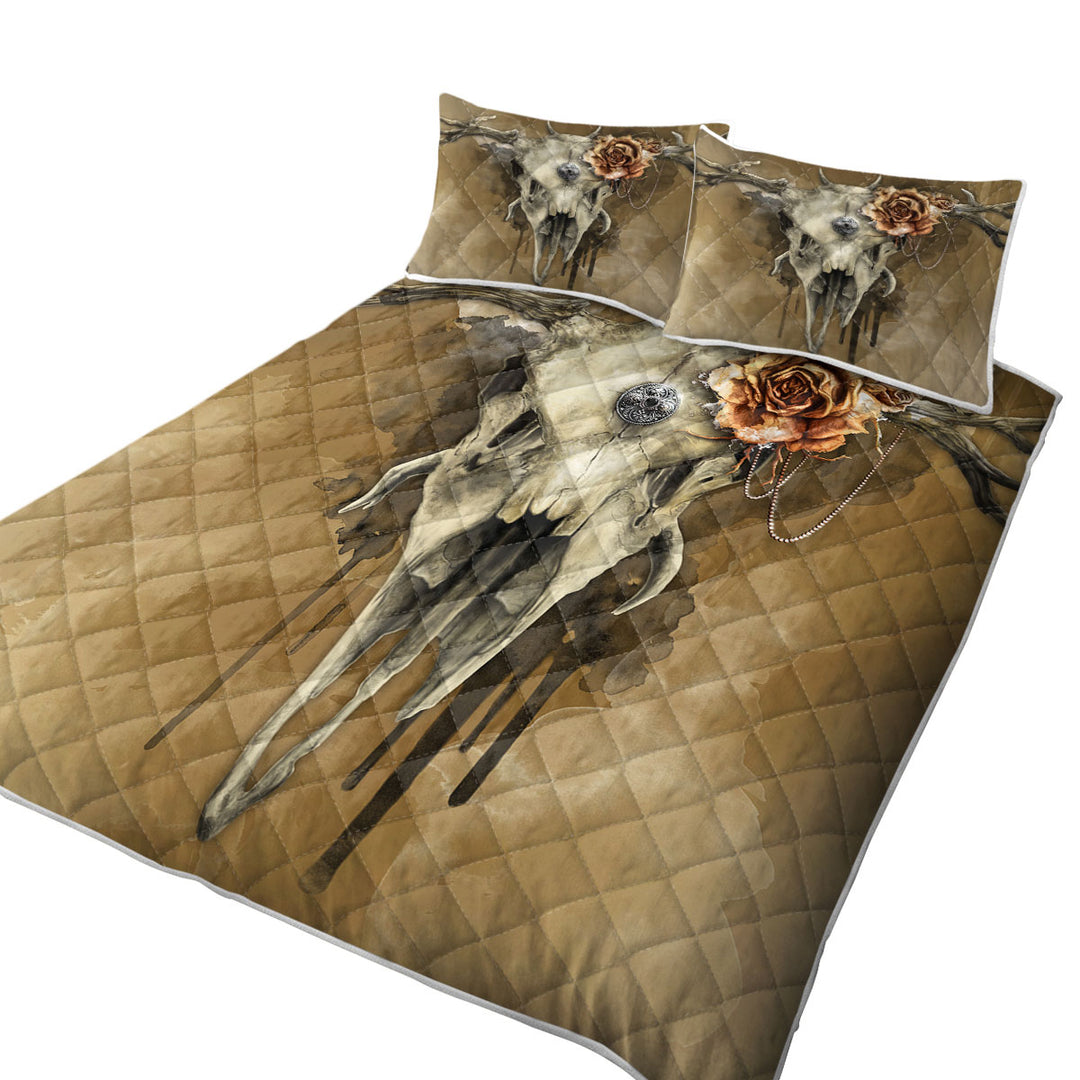 Dark Artwork All Shall Fade Rosy Deer Skull Quilts