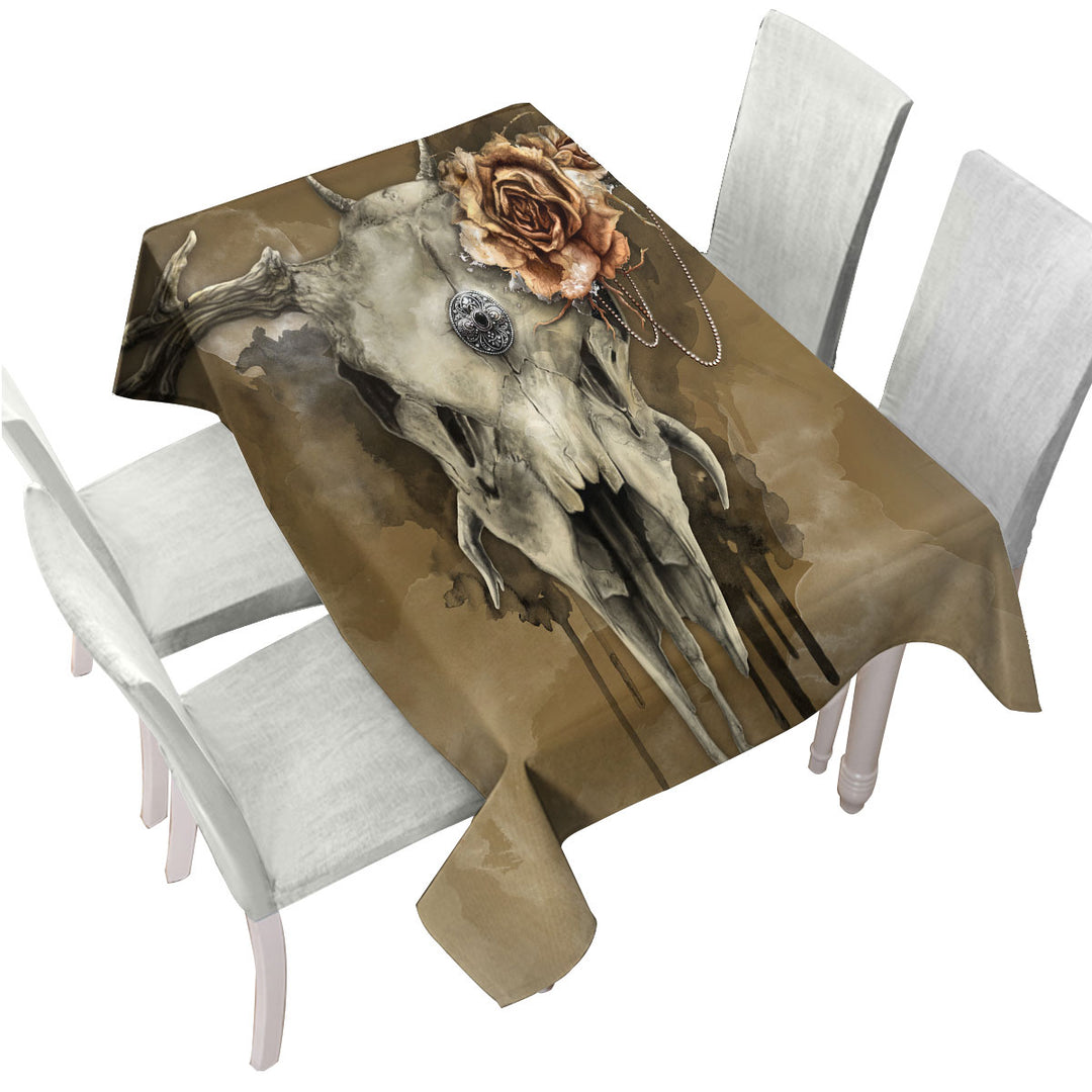 Dark Artwork All Shall Fade Rosy Deer Skull Table Cover