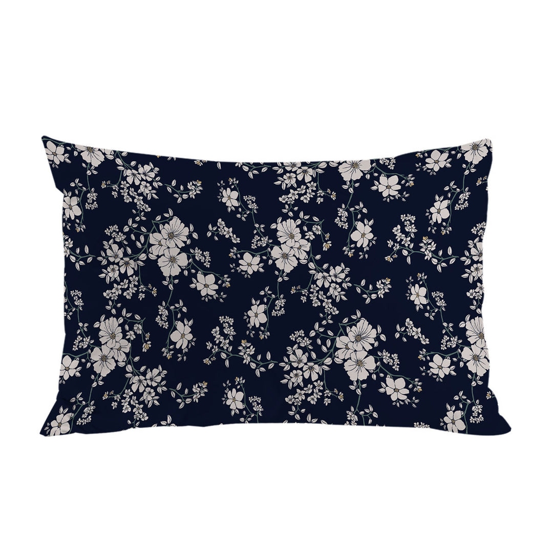 Dark Blue Background for White Floral Pillowcase