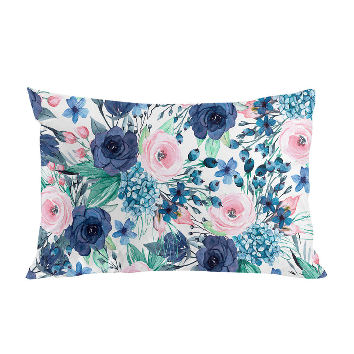 Dark Blue and Pink Floral Pillow Case Covers