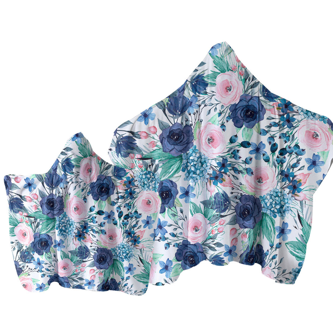 Dark Blue and Pink Floral Towel Hoodie