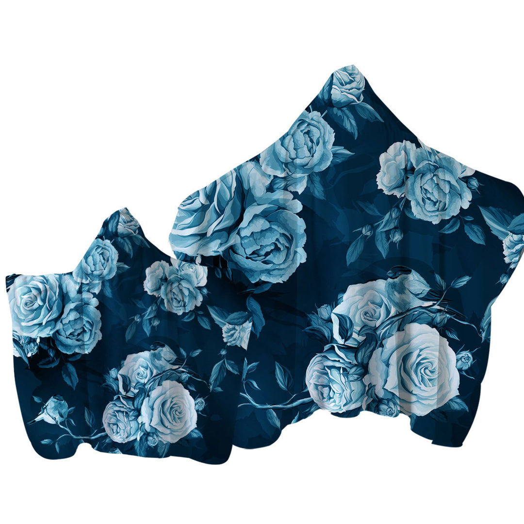 Dark Blue under Light Blue Roses Towel with Hood