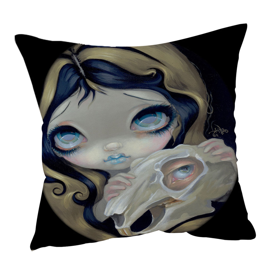 Dark Decorative Cushions Gothic Art Girl Alice White Rabbit Resurrected