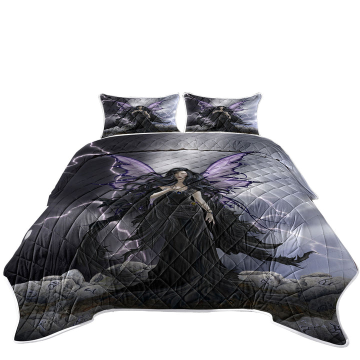 Dark Fantasy Art Black Storm Fairy California King Quilt Sets