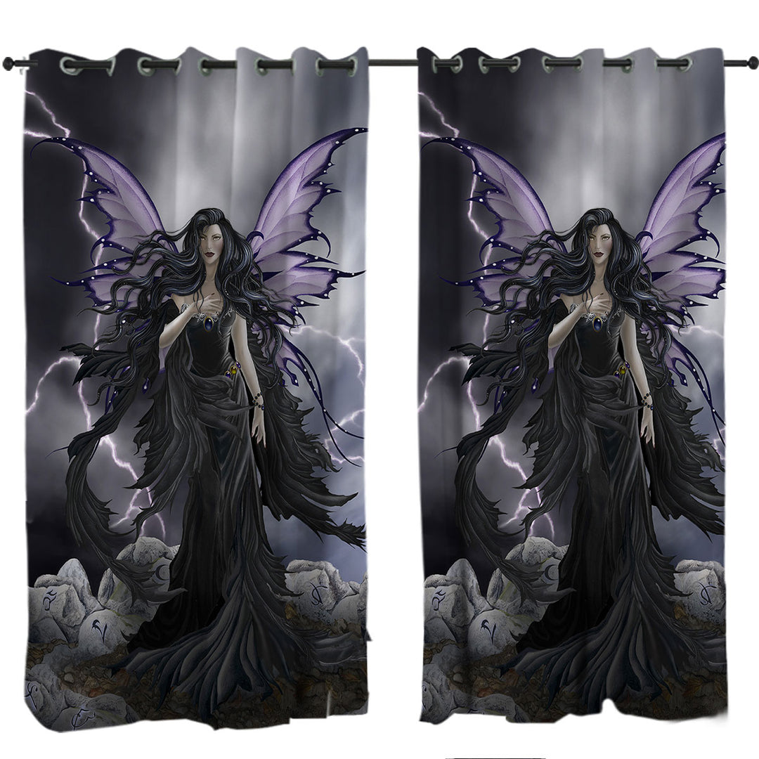 Dark Fantasy Art Black Storm Fairy Drapes and Curtains