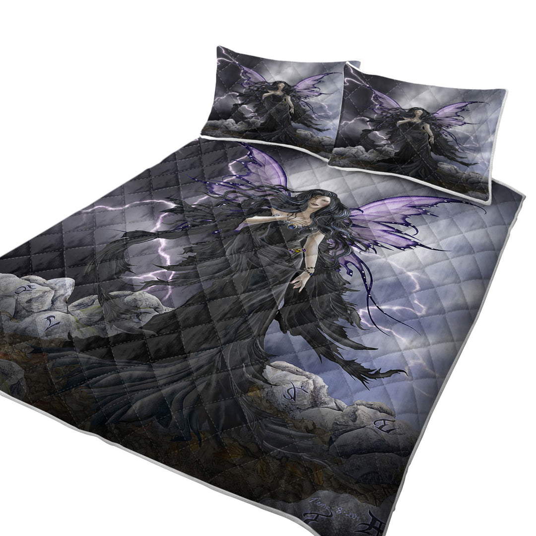 Dark Fantasy Art Black Storm Fairy King Size Quilt Sets