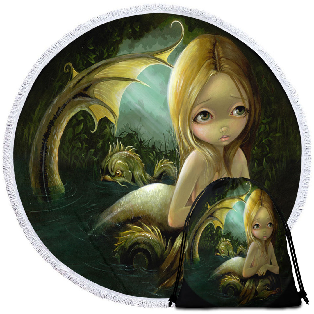 Dark Fantasy Art Round Beach Towel Mermaid a Certain Slant Of Light