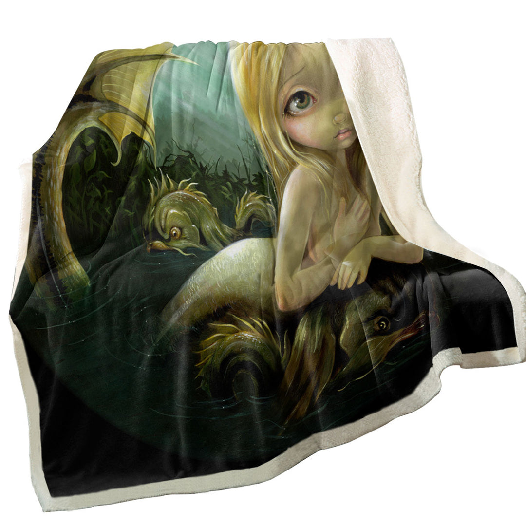 Dark Fantasy Art Sherpa Blankets with Mermaid a Certain Slant Of Light