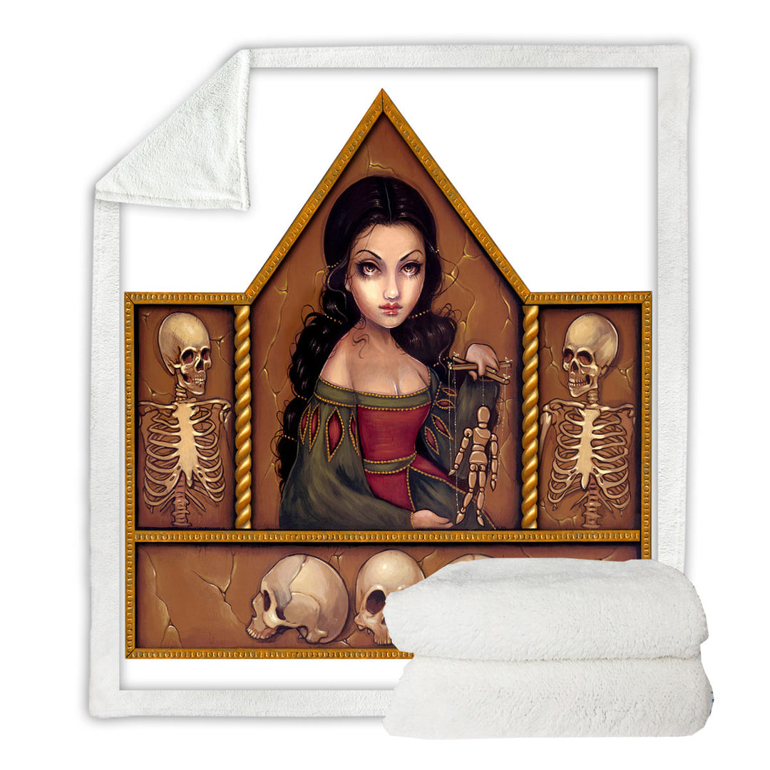 Dark Fleece Blankets Art Memento Mori Beautiful Maiden and Skeletons