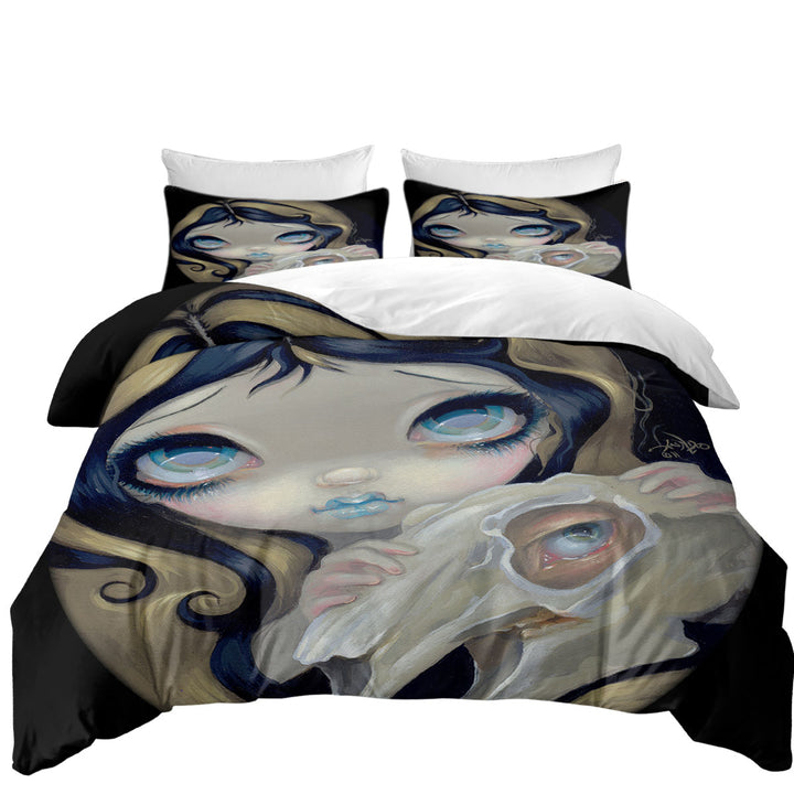 Dark Gothic Art Girl Alice White Rabbit Resurrected Oversized King Duvet Cover