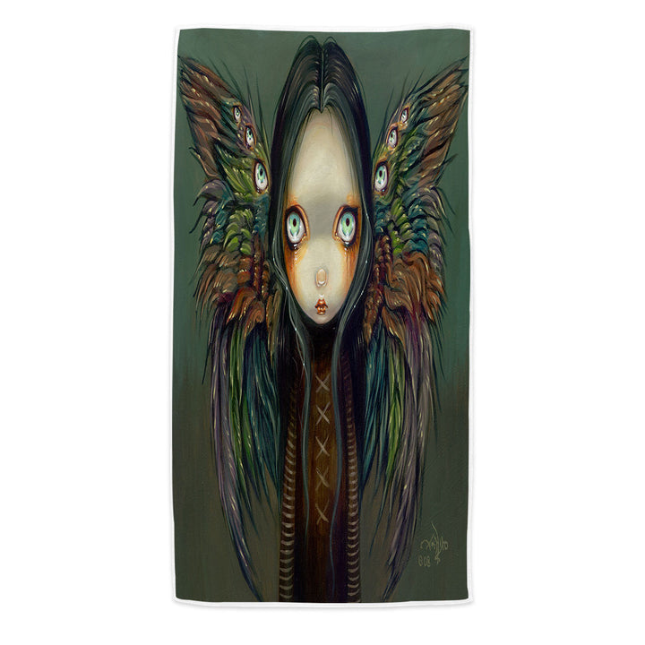 Dark Gothic Art Pool Towels the Winged Seer Creepy Winged Girl