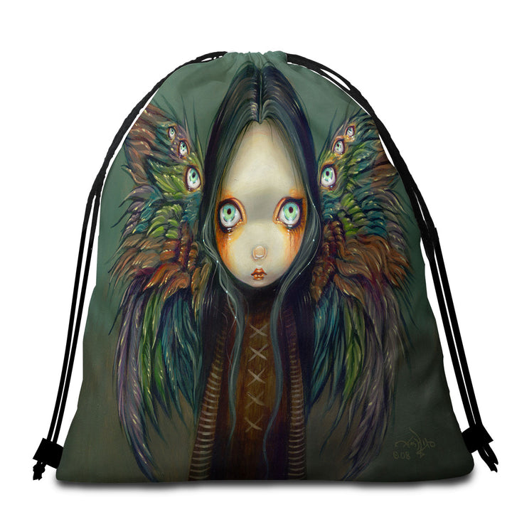 Dark Gothic Art Travel Beach Towel the Winged Seer Creepy Winged Girl