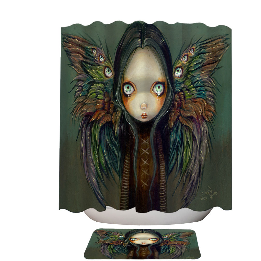 Dark Gothic Art Trendy Shower Curtains the Winged Seer Creepy Winged Girl