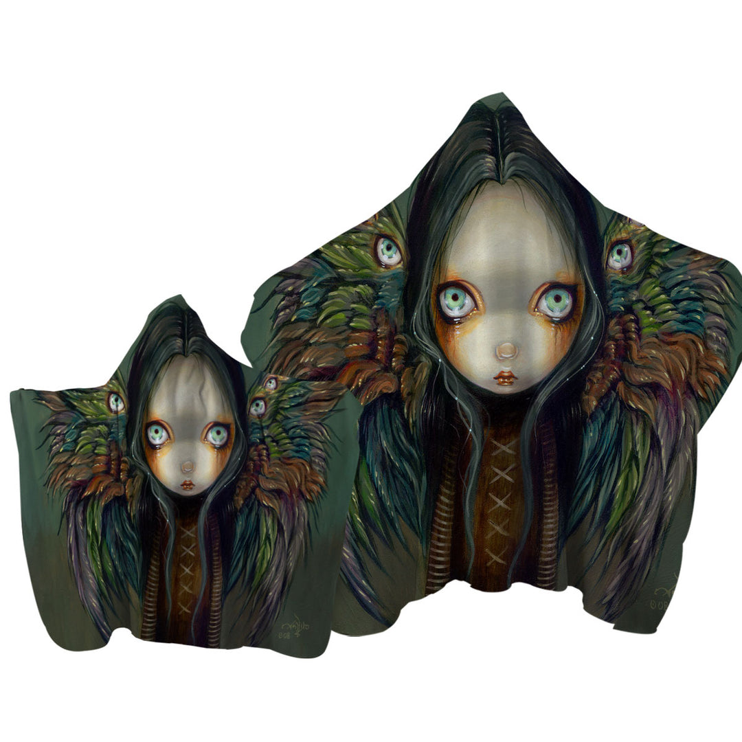 Dark Gothic Art the Winged Seer Creepy Winged Girl Towel Hoodie