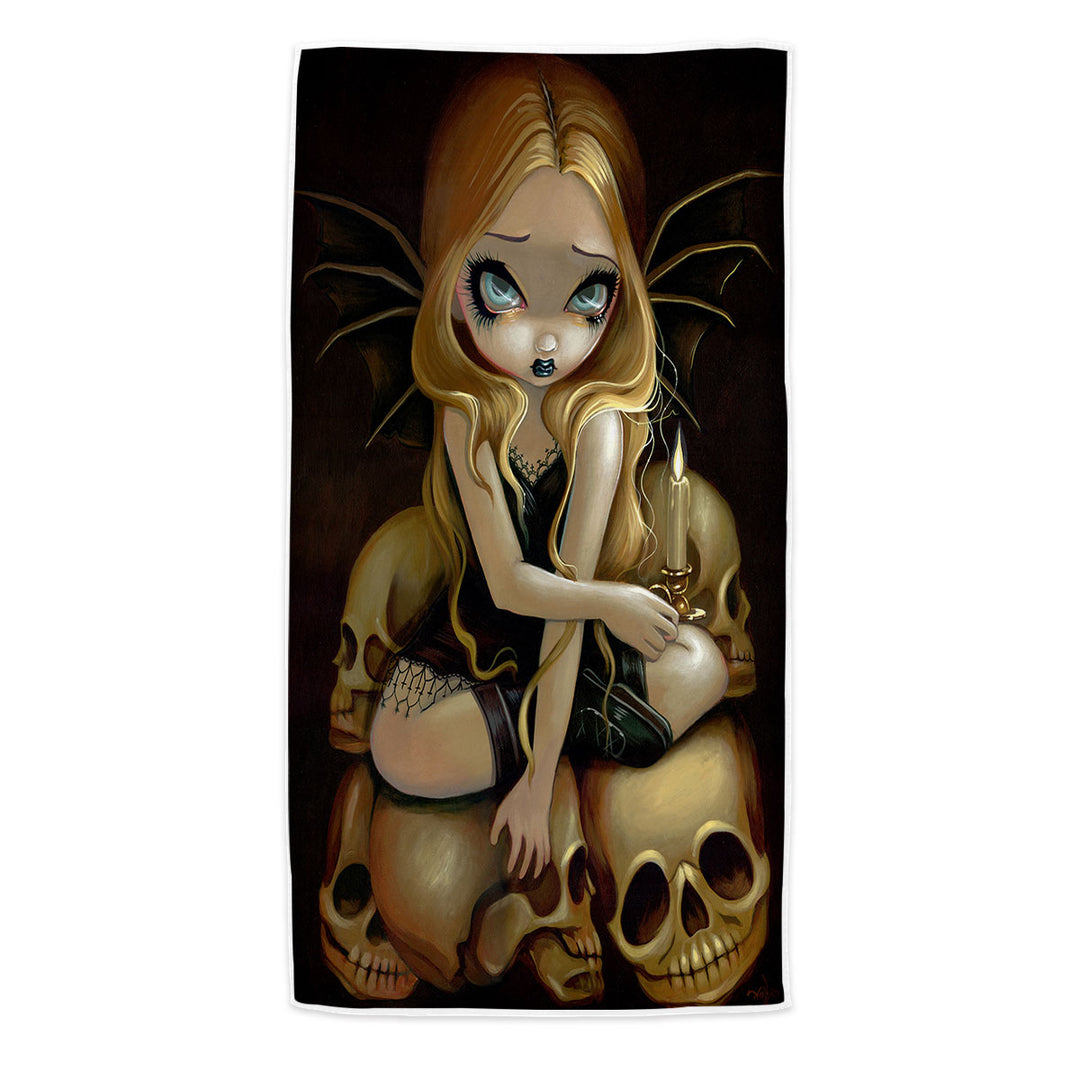 Dark Gothic Beach Towels Art A Candle In The Dark Skulls Fairy