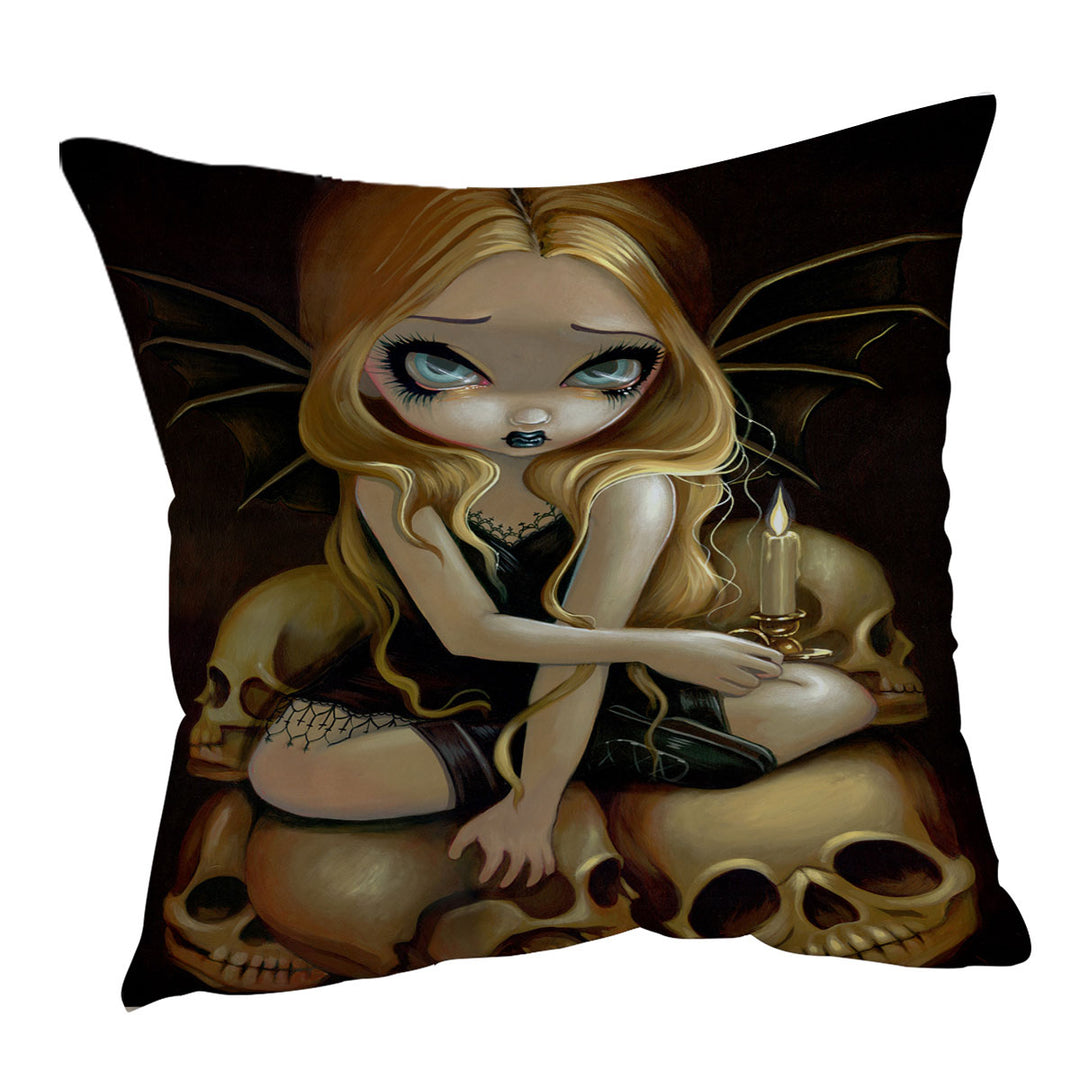 Dark Gothic Cushion Covers Art A Candle In The Dark Skulls Fairy